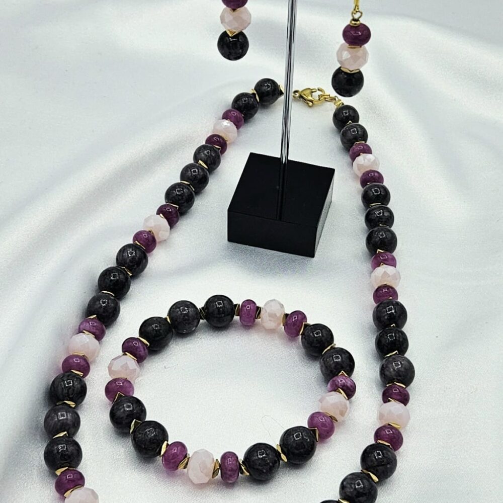 Zestaw biżuterii z kalcytem brązowym, jadeitem i hematytem